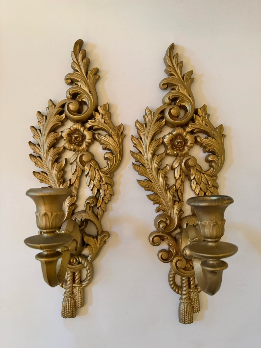Pair of Burwood Vintage 60s Hollywood Regency Style Candle Sconces